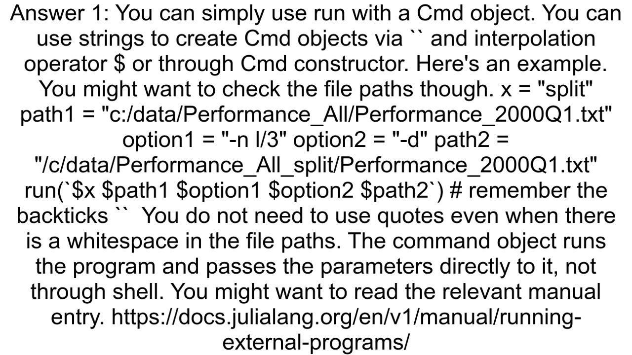 Julia How to execute a system command from Julia code