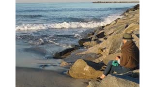 Knitting at the beach