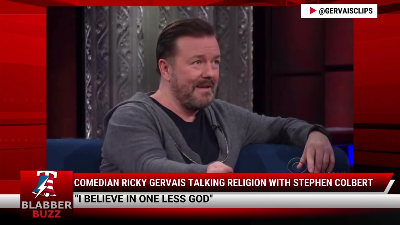 Comedian Ricky Gervais Talking Religion With Stephen Colbert