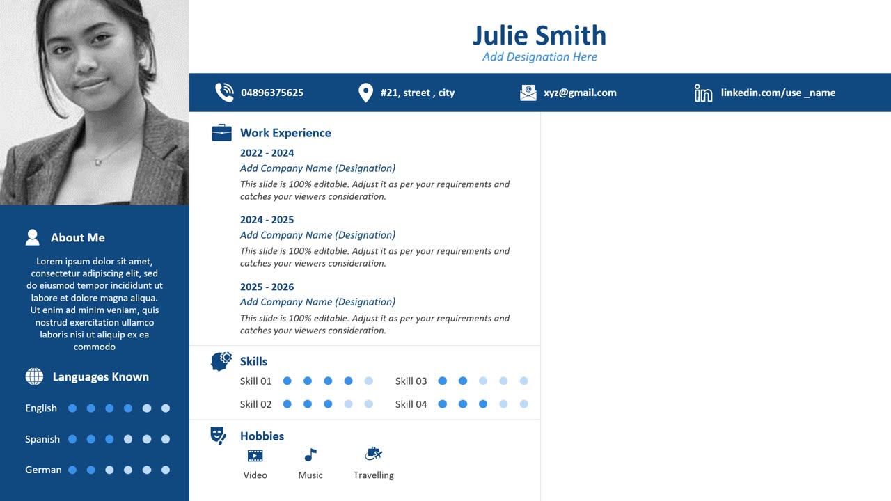 CV Personal Profile PowerPoint Slide