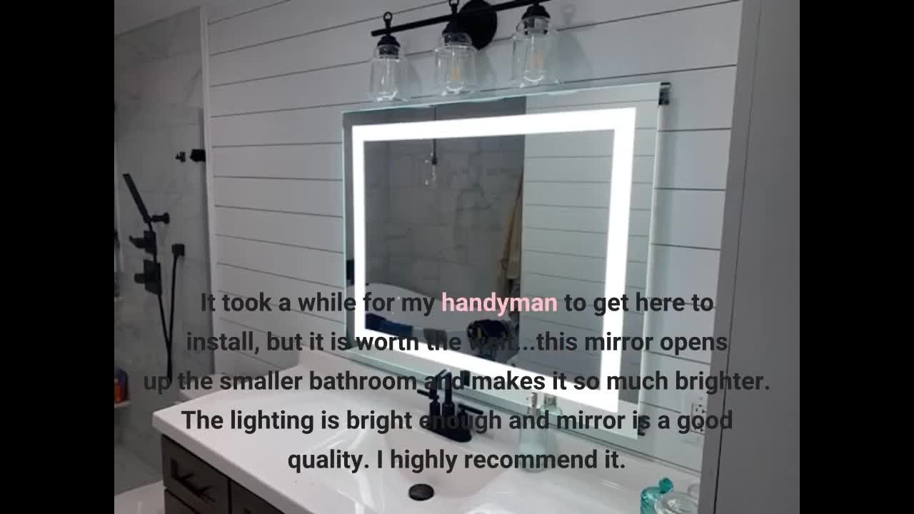 HAUSCHEN 36x28 inch Black Framed LED Lighted Bathroom-Overview