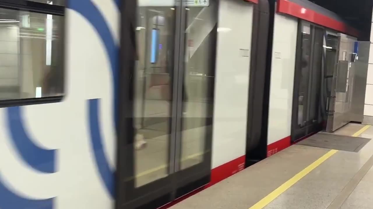 The Moscow metro train emerges from the tunnel