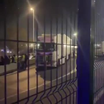 Spanish farmers blocking the main distribution center of supermarket chain Mercadona