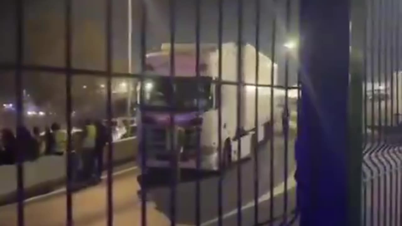 Spanish farmers blocking the main distribution center of supermarket chain Mercadona