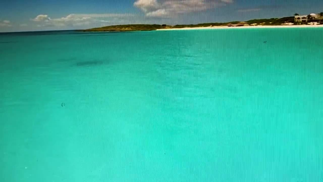 The calm beach waters.