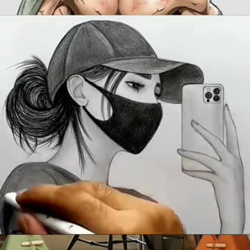 Drawing of a Woman wearing a Mask