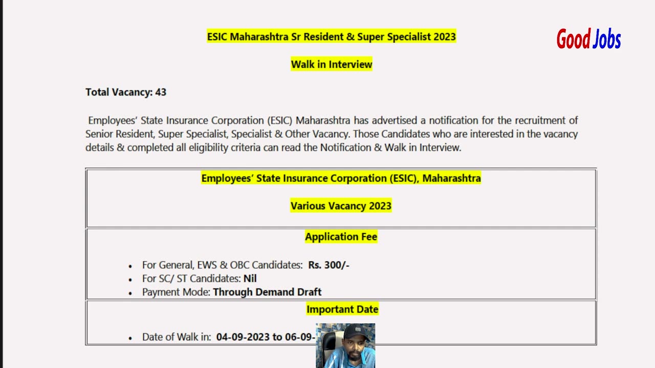 ESIC Maharashtra Sr Resident & Super Specialist 2023 Post 43