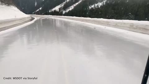 Deep freeze leaves Washington highway looking like an ice rink