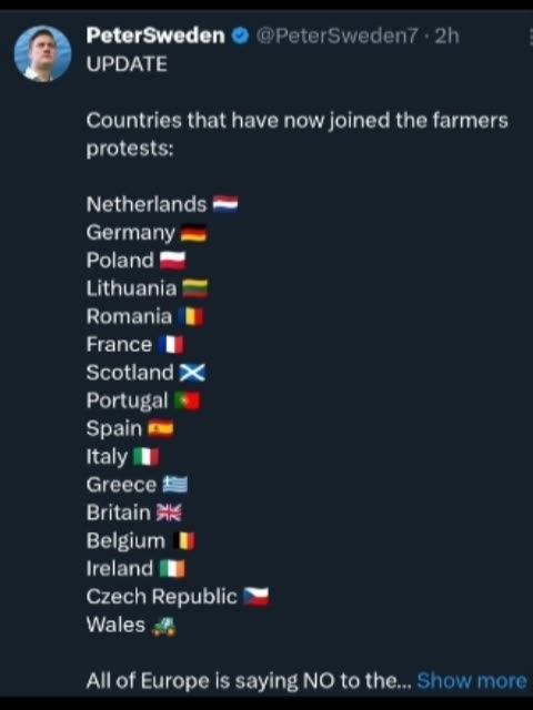 Countries that have now joined the farmers protests...