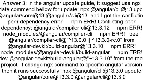 How to resolve Angular update issue Conflicting peer dependency angularcompilercli13311