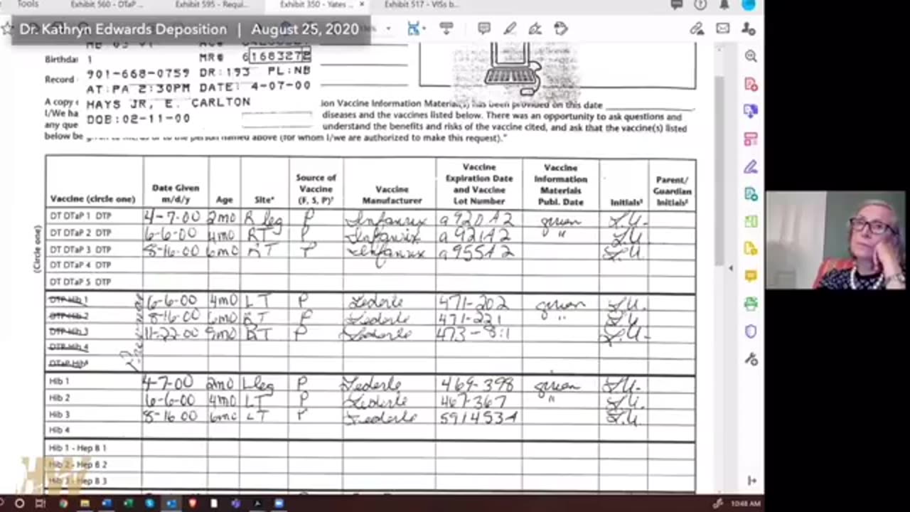 A court deposition of Dr Kathryn Edwards - no studies done