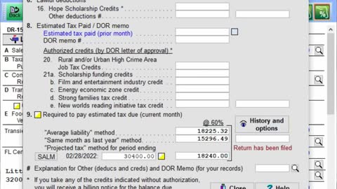 SAXTAX Florida Sales and Use Tax Return - Credits