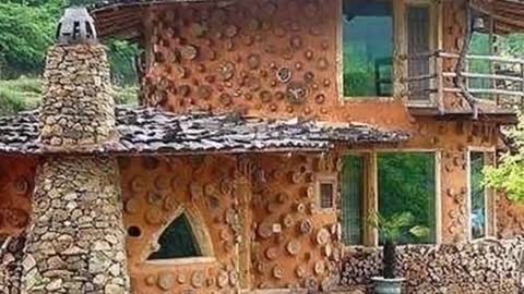 House of firewood. A close-knit family building a house