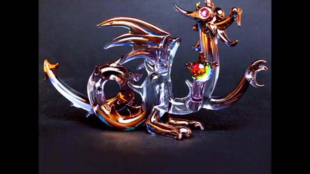 $ THIS MY Dragon STORY OF Medieval Hand Blown Glass Figurine Crystal Gold