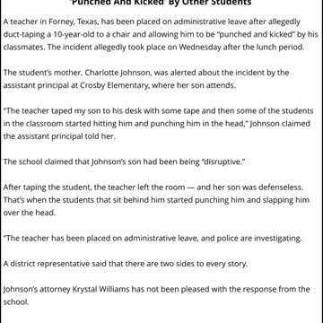 Texas Teacher Allegedly Taped 10-Year-Old To Chair Whilst ‘Punched And Kicked’ By Other Students