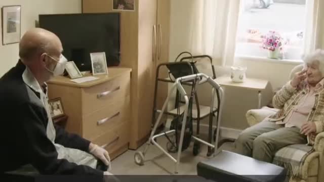 95-year-old Sonia takes in the Morecambe sea air after being in lockdown since Christmas