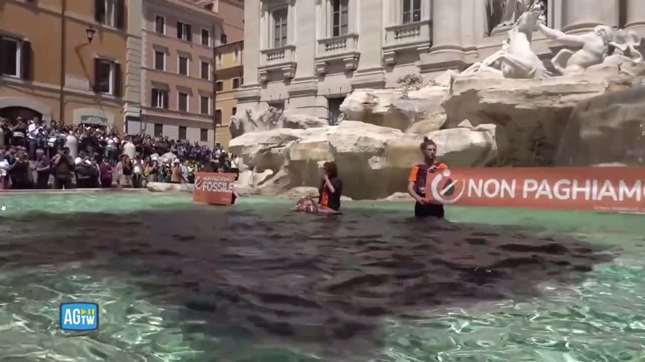 Climate Change Activists Desecrate Rome's Famous Trevi Fountain