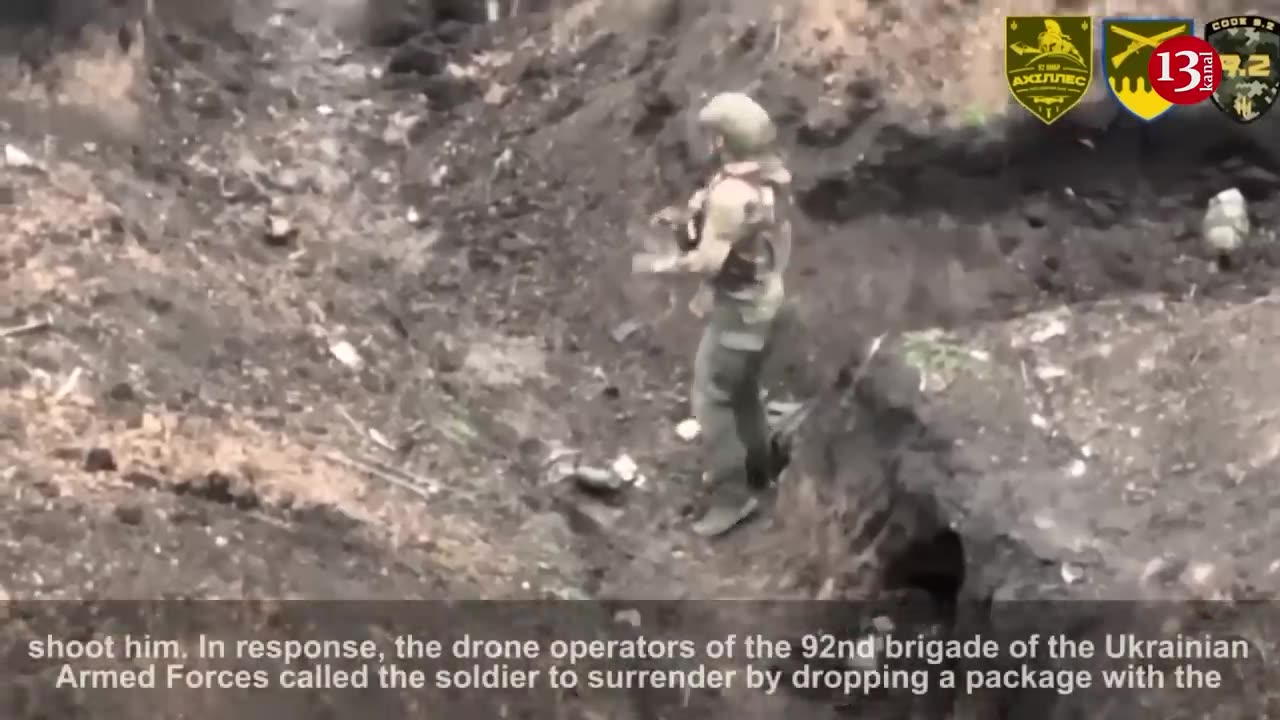 Russian surrenders to Ukrainian drone, his fellow soldiers shoot at him