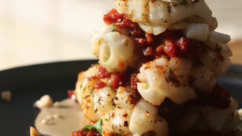 Squid, Bacon and Chile Jam, Peanut Nage