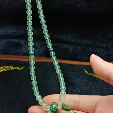 Natural turquoise and orange faceted garnet with Prehnite beads pendant necklace 06