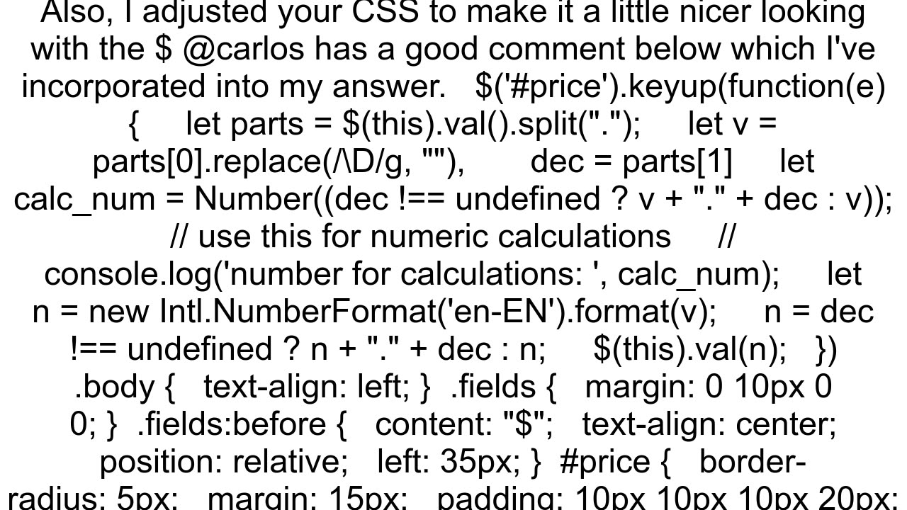 Format currency input field with dollar sign amp commas