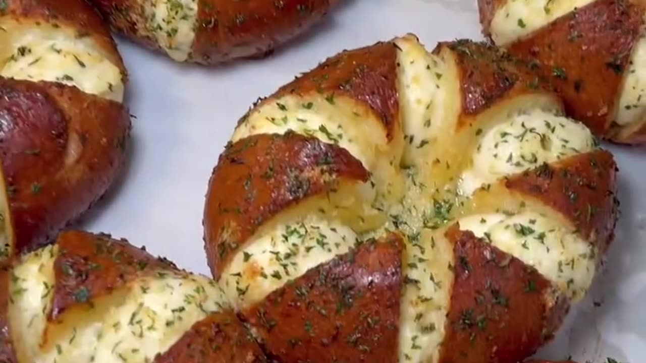 Cream cheese-stuffed garlic bagels