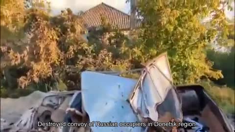 Destroyed convoy of Russian occupiers in Donetsk region.