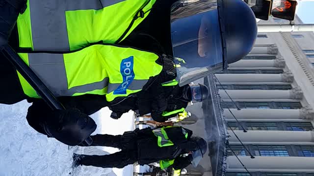 Police with Sticks. Ottawa Truckers Freedom Convoy