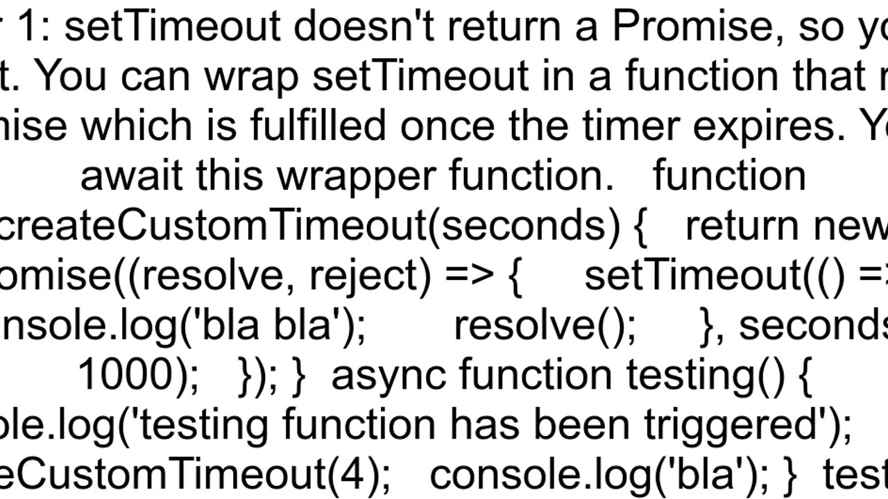 await setTimeout is not synchronously waiting