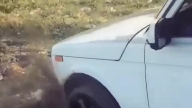 The front wheel has sunk in completely