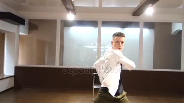 man Dancer Performs Moves Dance Studio
