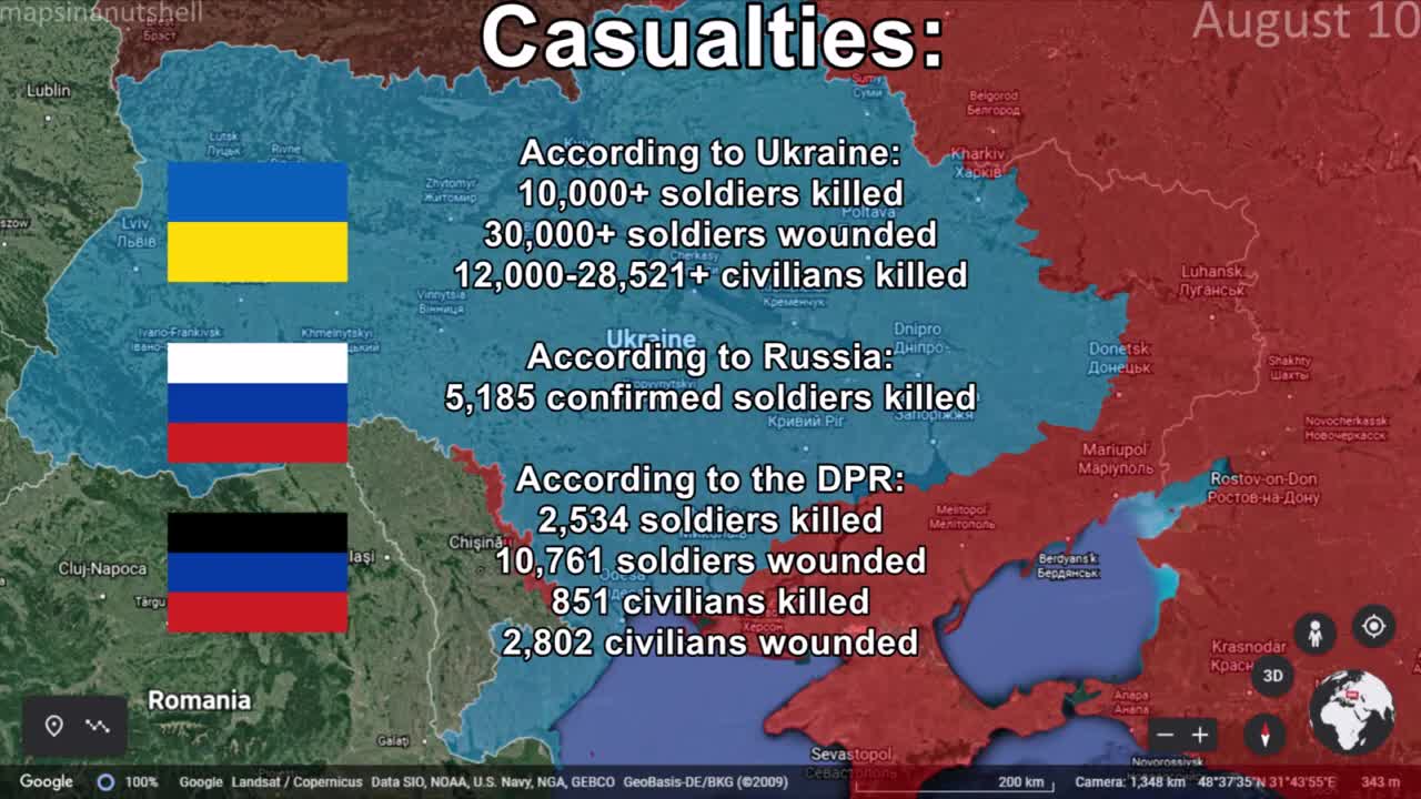 Russo-Ukrainian War Months 4-6 Mapped using Google Earth