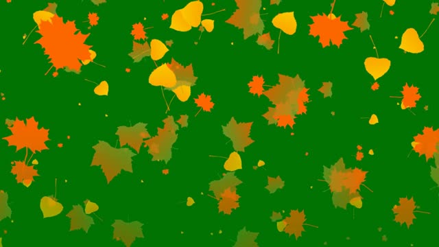 Leaves falling on autono green background