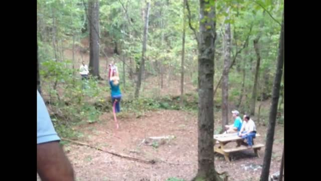 Woman backflips off zipline