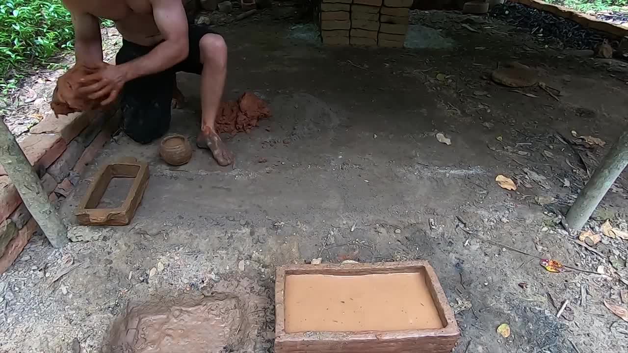 Primitive Technology: Wood Ash Cement & Fired Brick Hut