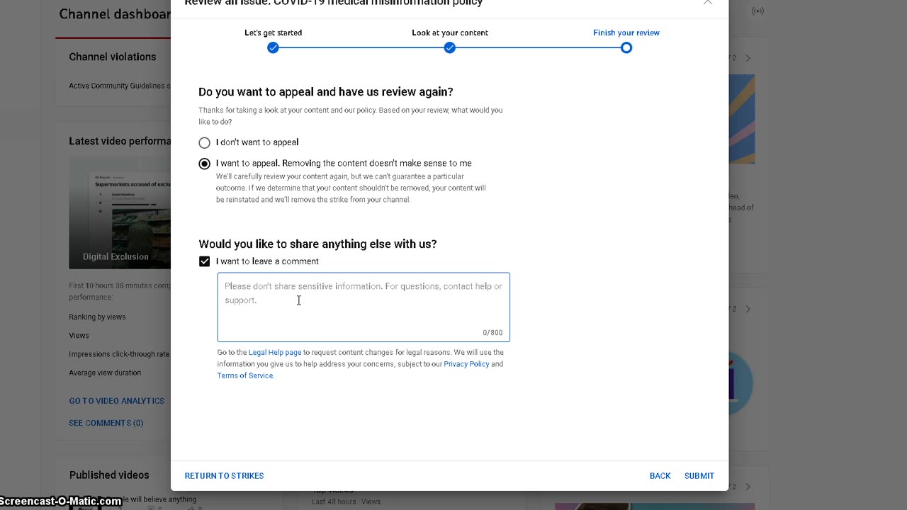 Cannot discuss Youtube policies on YouTube