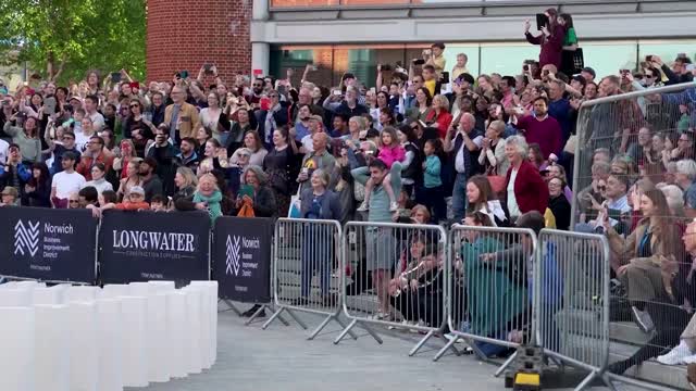 Giant domino run topples in UK city