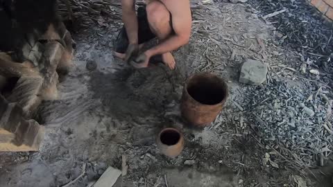 Primitive Technology: Wood Ash Cement & Fired Brick Hut