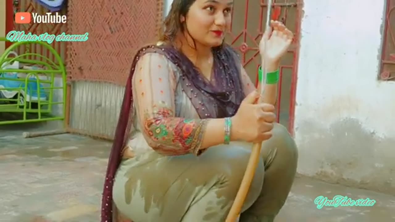 Beautiful Pakistani girl bath outside