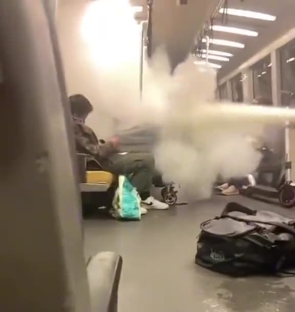 This idiot sprayed that directly on top of a stroller. The child in there could've choked to death!