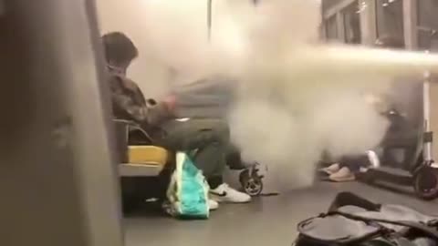 This idiot sprayed that directly on top of a stroller. The child in there could've choked to death!