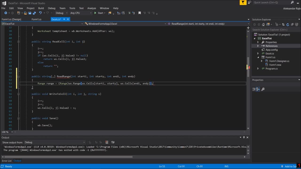 C# Excel Tutorial #6 - Read Multiple Cells (Read Range)