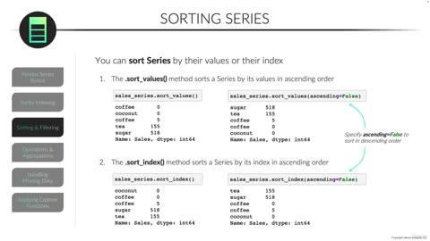 Sorting Series/Pandas Series video 12