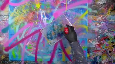 Colorful Pop Art / Abstract Painting Demo With Stencils | Peace