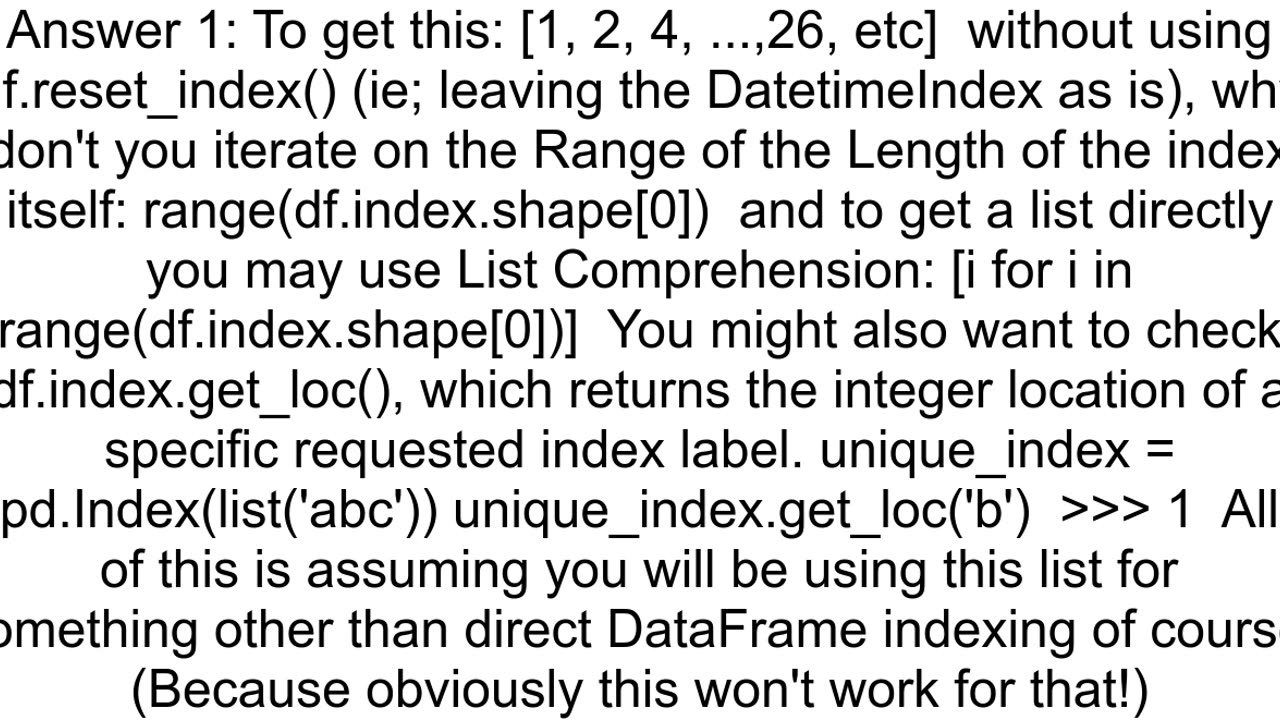 Get integer index values from DateTimeIndex in pandas DataFrame