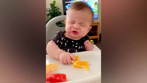 Try Not To Laugh : Baby Eating Fruit For The First Time | Funny baby video-11