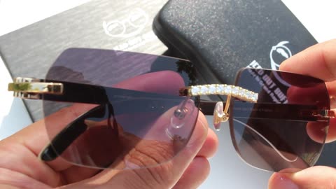 Iced Out Nose Bridge On White Swirl Horns and Grey 56 Aviator Lens