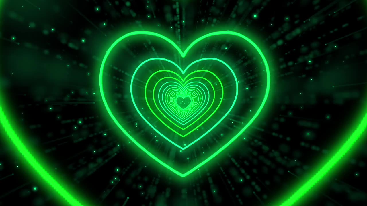 173. Neon Lights Love Heart Tunnel Background💚Green Heart Background