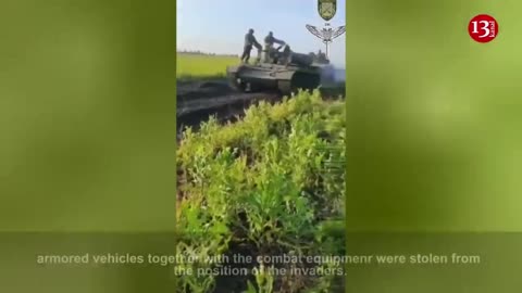 Ukrainian soldiers parade Russian invaders’ armored fighting vehicle that they captured