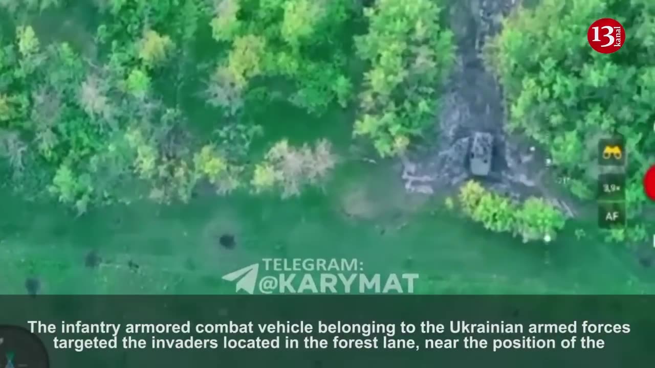 Ukrainian army attacks Russian position in forest with a combat vehicle and fires incessantly